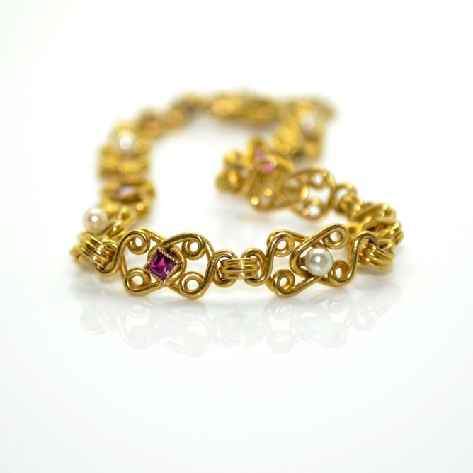 Bracelet Vintage GUY LAROCHE Ancien - Longueur 19 Cm, Métal Doré Avec Pierre Verte - Occasion