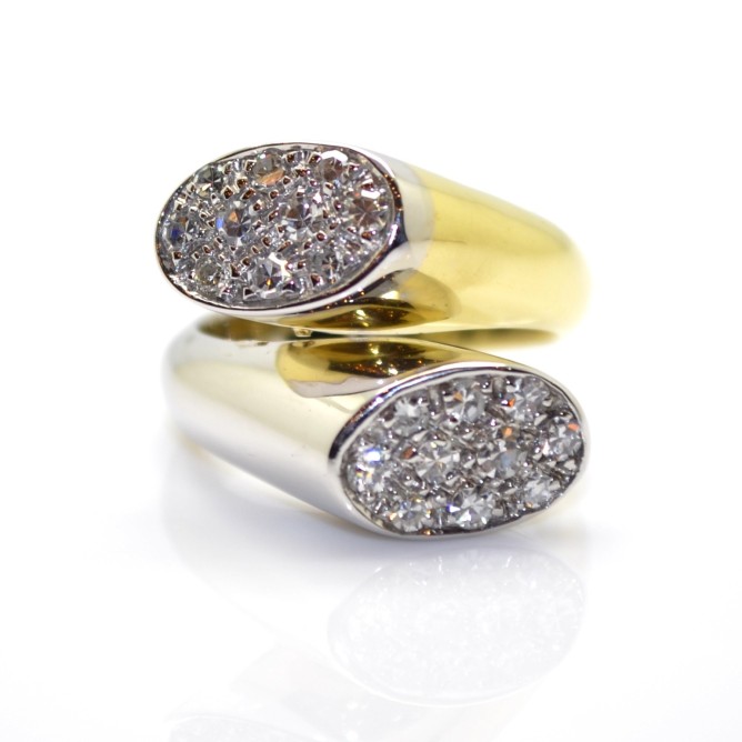Bague Toi Et Moi Or 18k Diamants – Vintage Circa 1900 – Monture Enroulement Antique Taille 51