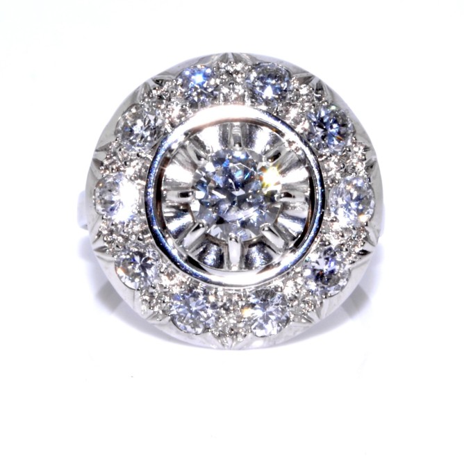 Bague Ancienne Fantaisie Avec Brillant - Métal Doré - Taille 53 - Bijou Vintage