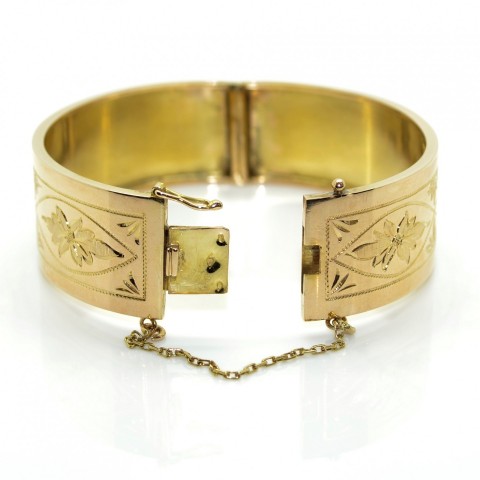 Trois éléments De Bracelet Ancien Ciselé - Laiton Doré - Années 40 - Occasion