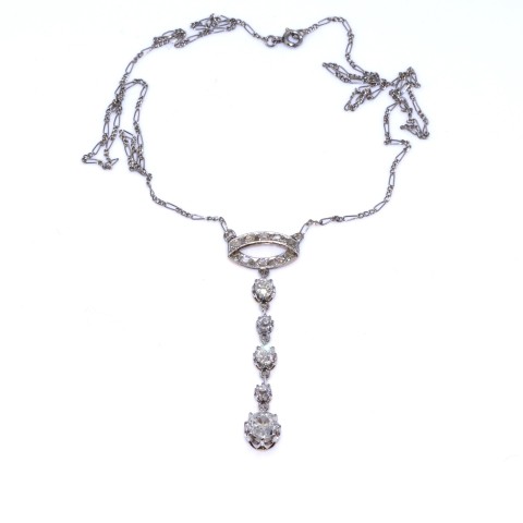 Collier Pendentif Art Déco Vintage - Cristal Diamant - Poinçon FIX - Parfait état