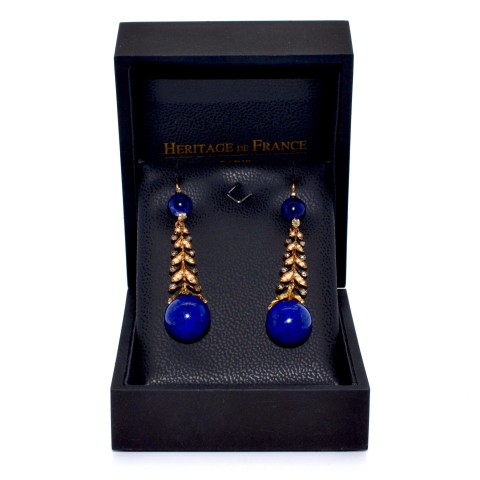 Collier Ancien En Perles Et Lapis Lazuli - Bijou Vintage Bleu - Occasion