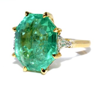 Bagues de fiançailles - Bague émeraude 11,88 carats et diamants triangle