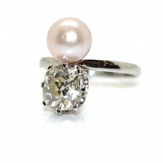 Bagues de fiançailles - Bague toi et moi diamant et perle fine - Réservée