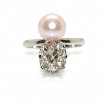 Bagues de fiançailles - Bague toi et moi diamant et perle fine - Réservée