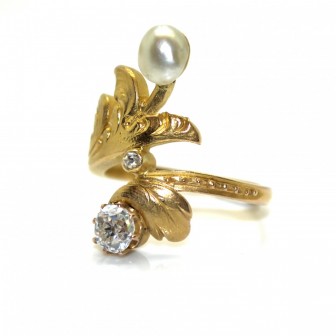 Bagues de fiançailles - Bague Art Nouveau diamant et perle