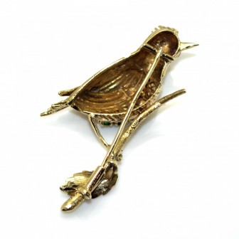 Bijoux anciens - Broche vintage d'un oiseau sur sa branche