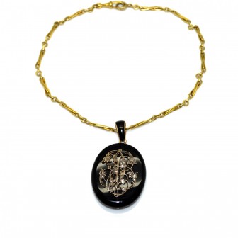Bijoux anciens - Médaillon porte photo onyx et or