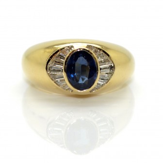 Bijoux anciens - Bague jonc saphir et diamants