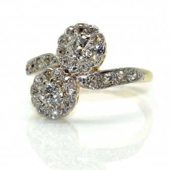 Bijoux anciens - Bague toi et moi marguerites diamants 