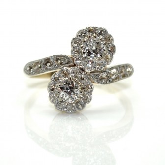 Bijoux anciens - Bague toi et moi marguerites diamants 