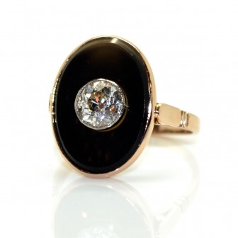 Bijoux anciens - Bague diamant et onyx