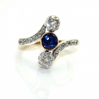 Bijoux anciens - Bague trilogie diamants et saphir