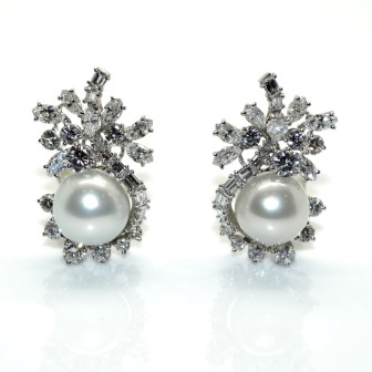 Bijoux anciens - Boucles d'oreilles perles et diamants