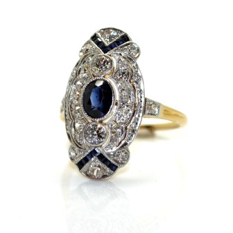 Bijoux anciens - Bague diamants et saphirs