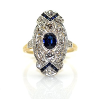 Bijoux anciens - Bague diamants et saphirs