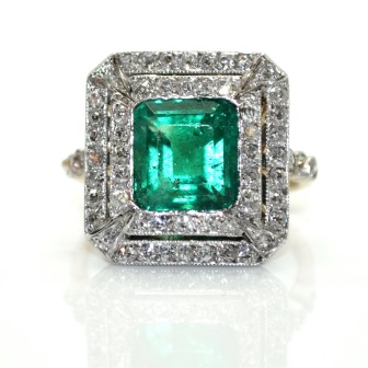 Bijoux anciens - Bague art déco émeraude et diamants