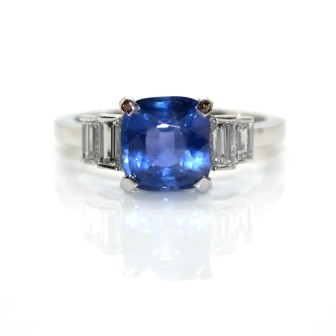 Bijoux récents - Bague saphir et diamants baguettes