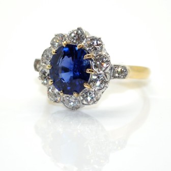 Bijoux récents - Bague pompadour saphir 2,37cts et diamants 