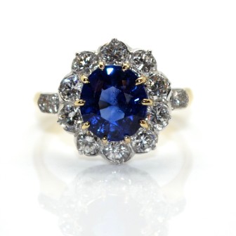 Bijoux récents - Bague pompadour saphir 2,37cts et diamants 