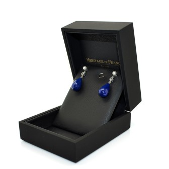 Bijoux anciens - Boucles d'oreilles pendantes Art-Déco diamants, perles et lapis lazuli