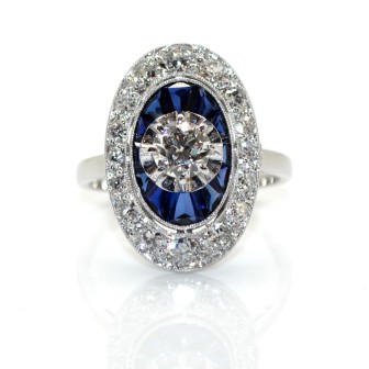 Bijoux anciens - Bague art deco diamants et saphirs