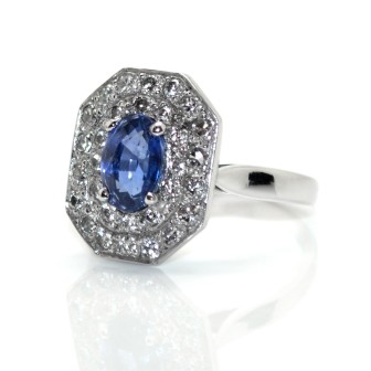 Bijoux récents - Bague double entourage saphir et diamants