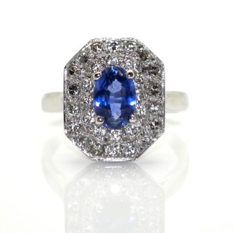 Bijoux récents - Bague double entourage saphir et diamants