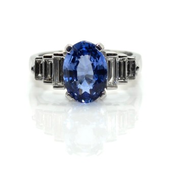 Bijoux récents - Bague saphir et diamants baguettes