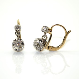 Bijoux anciens - Boucles d'oreilles dormeuses diamants 