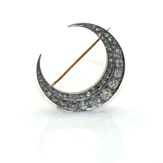 Bijoux anciens - Broche demi-lune diamants 