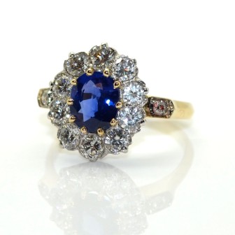 Créations - Bague pompadour saphir 1,43cts et diamants 