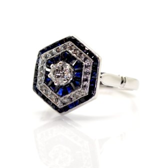 Bagues de fiançailles - Bague Art-Déco diamants et saphirs