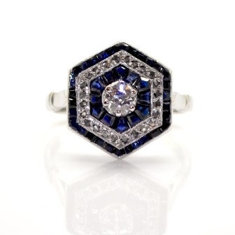 Bagues de fiançailles - Bague Art-Déco diamants et saphirs