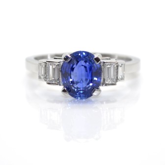 Bijoux récents - Bague saphir et diamants baguettes