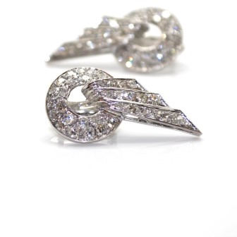 Bijoux anciens - Boucles d'oreilles Art Deco diamants 