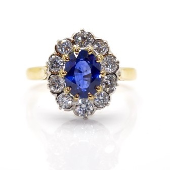 Bijoux récents - Bague pompadour saphir 1,53 cts et diamants 