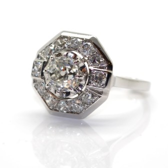 Bagues de fiançailles - Bague Art Déco octogonale diamants
