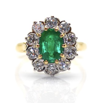 Bagues de fiançailles - Bague pompadour émeraude et diamants