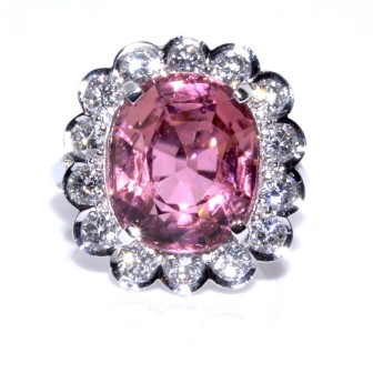 Bijoux récents - Bague entourage tourmaline rose et diamants