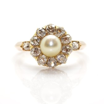 Bijoux anciens - Bague perle fine et diamants 