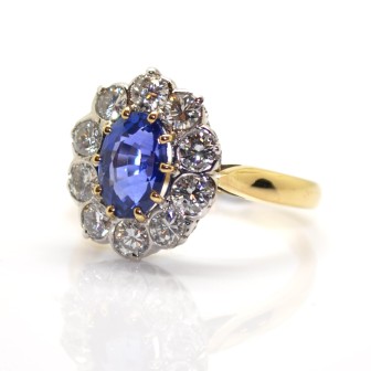 Créations - Bague pompadour saphir 1,80 cts et diamants 
