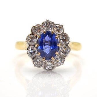 Bijoux récents - Bague pompadour saphir 1,80 cts et diamants 