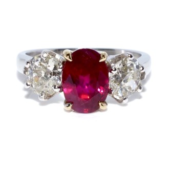 Bijoux Récents - Bague trilogie rubis et diamants 
