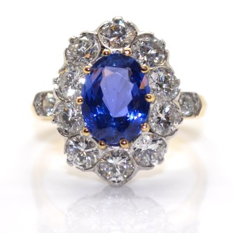 Bijoux récents - Bague pompadour saphir 2,38cts et diamants 