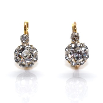 Bijoux anciens - Boucles d'oreilles dormeuses diamants 
