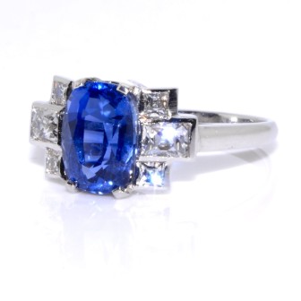 Bijoux anciens - Bague art deco saphir et diamants 