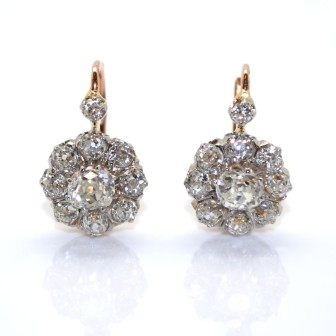 Bijoux anciens - Boucles d'oreilles dormeuses marguerites diamants