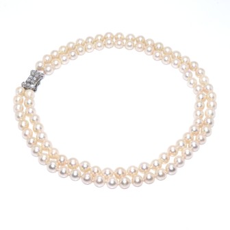 Bijoux anciens - Collier double rang perles et diamants