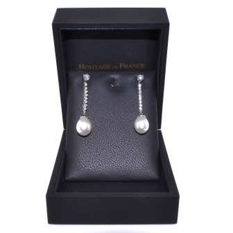 Bijoux anciens - Boucles d'oreilles pendantes diamants et perles